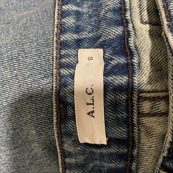 A.L.C. Jeans Denim Montag Exposed Button Fly Medium Blue Wash Wide Leg Cropped 6 - Picture 9 of 11